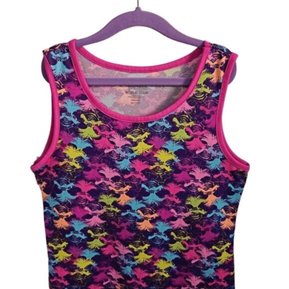 Kids Size M Sleeveless Dress Purple Abstract Poppy Print - Picture 4 of 5